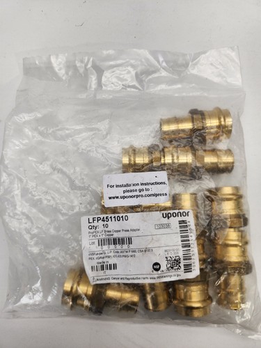 10 Pack Uponor LFP4511010 ProPEX LF Brass Copper Press Adapter 1" PEX x 1"