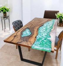 Luxury Wave Epoxy Resin Dining Table Handmade Wood Table Unique Furniture Decors