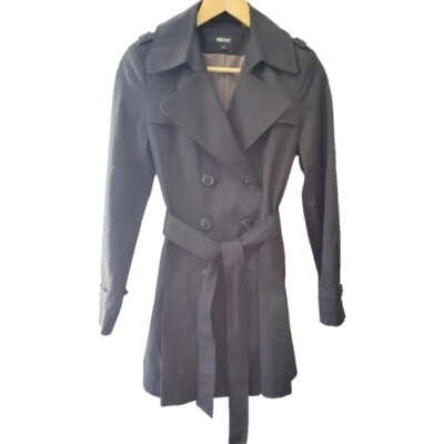 DKNY Black Fully Lined Trench Coat Size XS/New with Tags