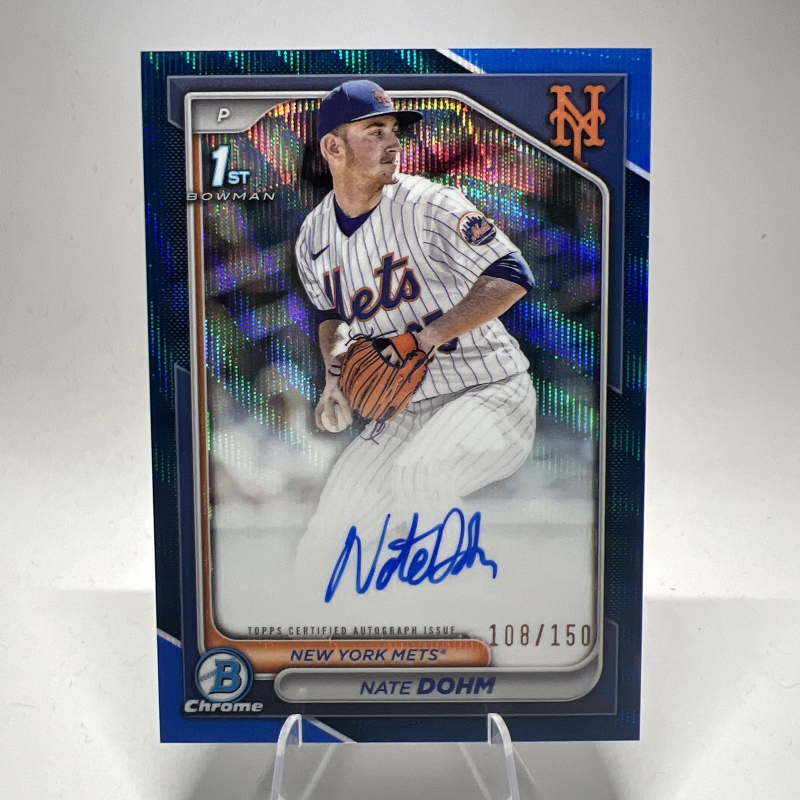 2024 Bowman Draft-Chrome 1st Auto Nate Dohm #CPA-ND Blue Wave Refractor /150
