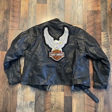 Harley Davidson Patch On XElement Leather Biker Jacket 48 Lined