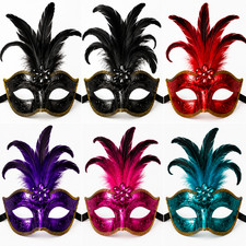 Lot of 6 Pack Feather Masquerade Masks Venetian Mardi Gras Party Costume Masks