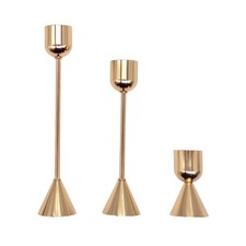 Image of Set of Three Geometric Metal Candle Holders for Dining Table and Living Room