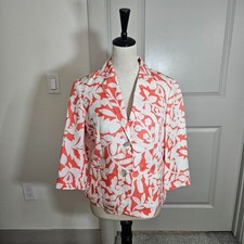 Sigrid Olsen Blazer Suit Women Size 8 Linen Blend Floral Print Off-White Peach
