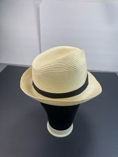 Unisex Cream Fedora Straw Hat Black Headband One Size Fits Most Off White