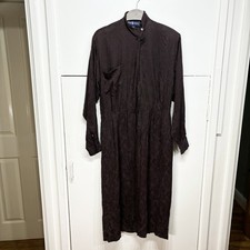 Ralph Lauren Dress Navy Red 100% Silk Shoulder Pads Collared Geometric Size 8