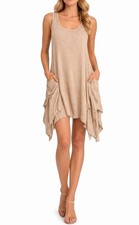 Reformation Beige Swing Tank Dress Pocket Mini Relaxed Fits XS S M NWT