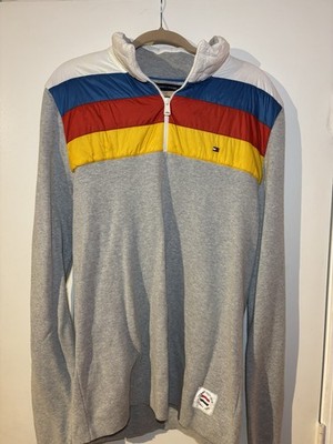 Tommy Hilfiger COLORBLOCK Puffer Panel Pullover Sweater Quarter Zip Mens XL