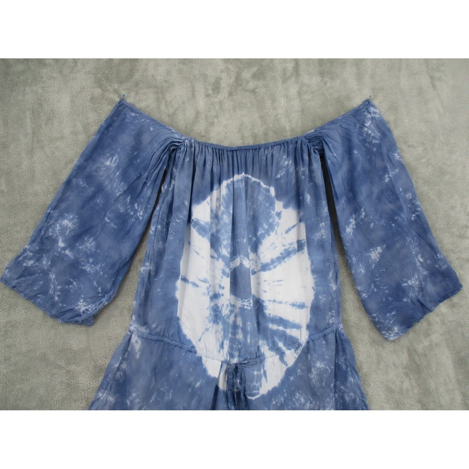 Mameluco Elan para mujer pequeño tie dye fuera del hombro bohemio playa resort azul Foto 3 de 4