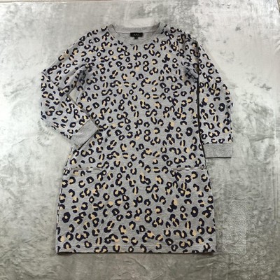A.P.C. Sweater Dress Womens Medium Gray Leopard Print Long Sleeve Pockets