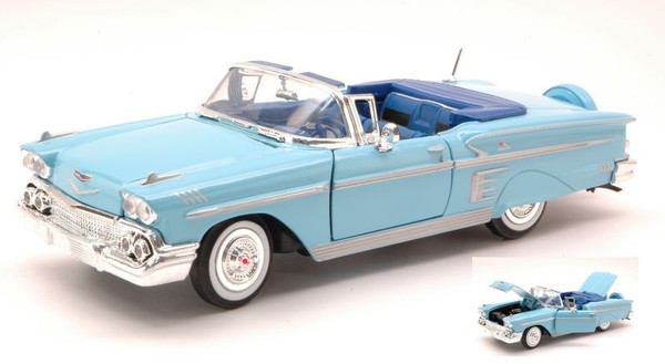 Motormax 1/24 Chevrolet Impala 1958 Blau Modellbau Statisches Modell Diecast-image