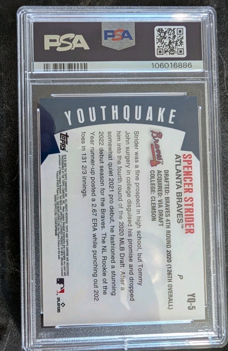 2023 Topps Chrome Youthquake Spencer Strider Superfractor PSA 10 1/1 ONE OF ONE view 2