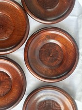 Set of 5 Vintage Hand Carved Japanese Wooden Tea Saucers/Chataku Spiral Design
