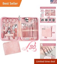 Luxurious 30-Piece Manicure Set with Pink Leather Case - Travel Friendly
