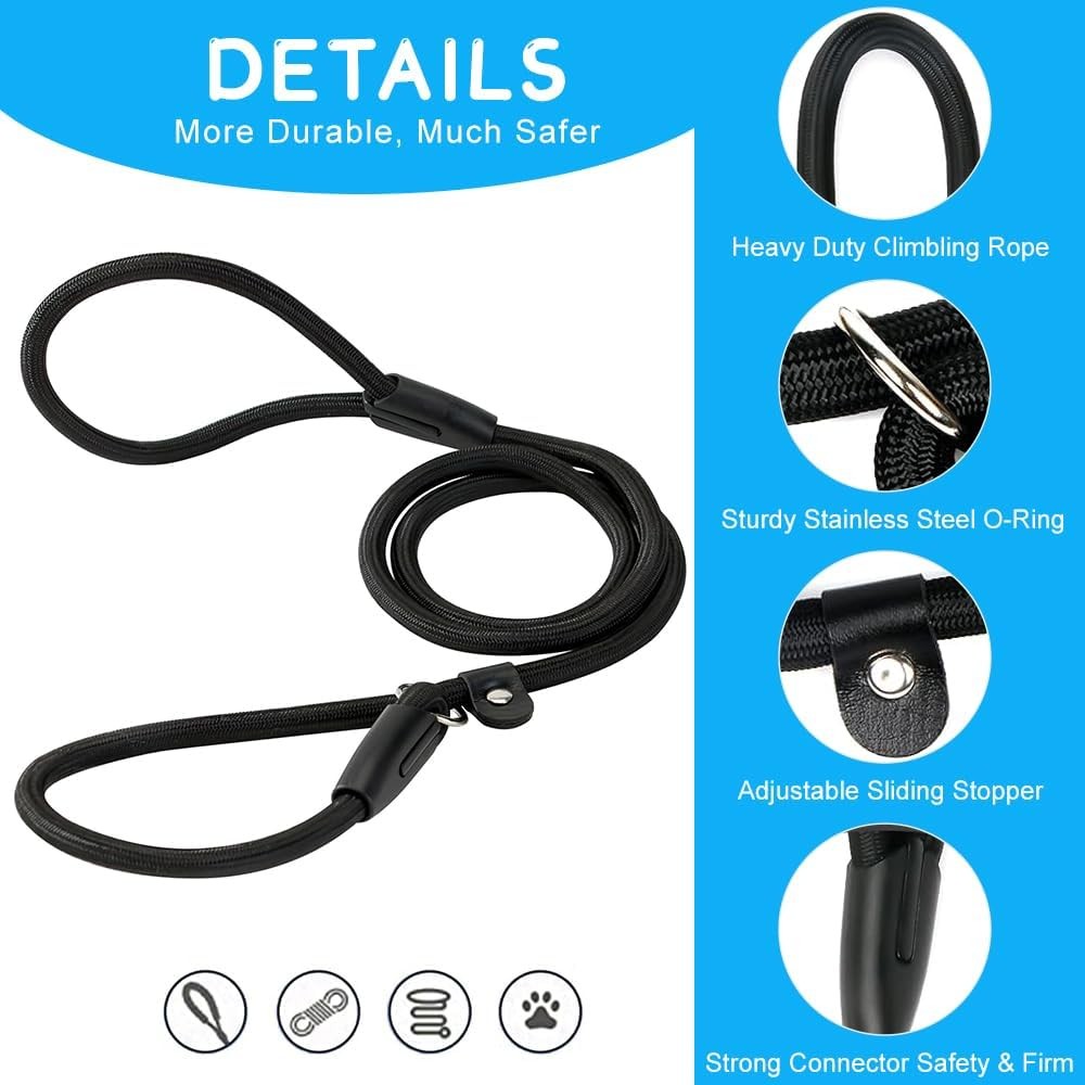 Mile High Life Slip Lead Dog Leash - 5ft Heavy Duty Rope Leash With Leather Tip & Safety Stopper (No Pull Training Leash) - View #4