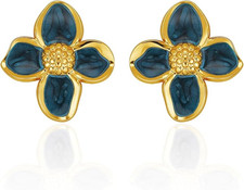 NEW Lovely Flowers Women's Earrings Post Stud Feminine Earrings BLUE AND GOLD
