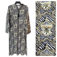 Go Softly Large Full Zip Robe Mumu House Coat African Zebra Stripe *Read