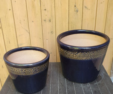2 Blue Good Quality Ceramic Plant Pots/ Planter 22cm/26cm Diameter| Frost Proof