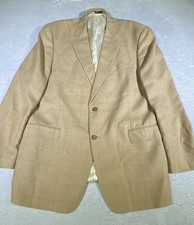VTG Joseph Abboud Sport Coat Blazer 44L Tan Brown Plaid Silk Wool Blend USA Made
