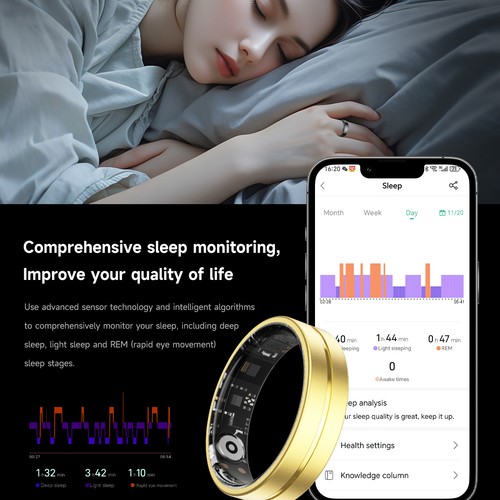 Smart Ring Fitness Tracker Heart Rate SPO2/BP Sleep Monitoring IP68 Waterproof - Picture 10 of 34
