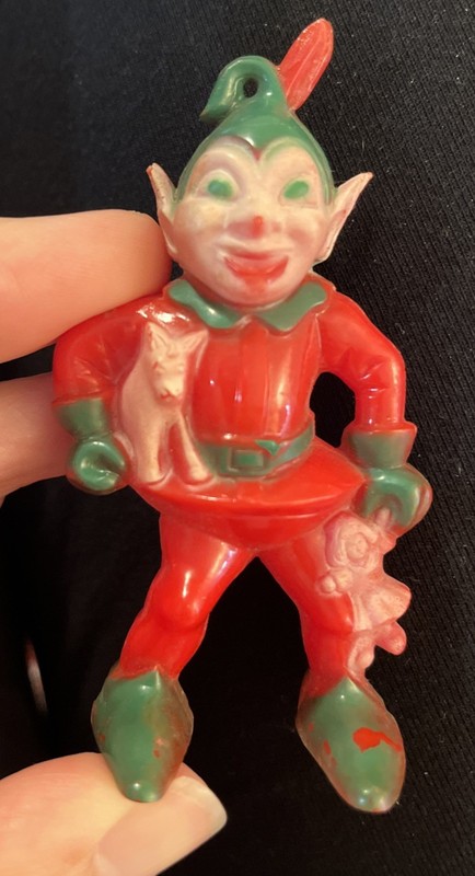 VTG ROSBRO Christmas Elf Red & Green Ornament Eerie Booty Mischievous 1940s