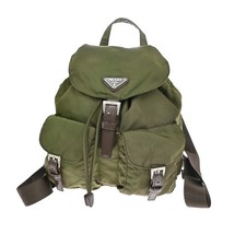 Borsa zaino PRADA MILANO logo piccolo tessuto nylon pelle kaki itay 62KB706