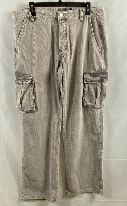 boohooMAN Men's Gray Brown Corduroy Cargo Pants Regular Fit Sz 34