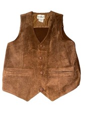 VTG 70s Mens Pioneer Wear Split Cowhide Leather Vest Western 42 Sherpa USA