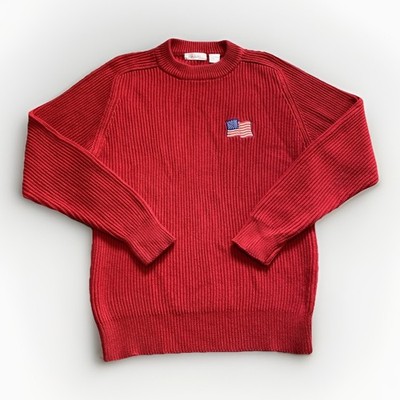 Brian MacNeil VTG Sweater Mens M US Flag Patriotic American Red Cotton Crew Neck