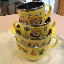 Pororo The Little Penguin Korean Children  s 4 Piece Cup Bowls Sets EUC