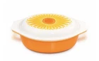 Vintage Pyrex Sunburst Daisy 1.5 Qt Casserole Dish Orange White Lid 043 USA