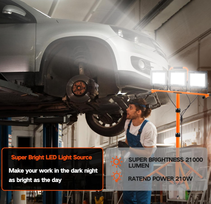 21000 Lumen LED Work Light with Stand, 3 Adjustable Heads, Foldable Tripod, 6500