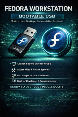 Fedora 43 Workstation Linux Bootable USB Flash Drive 64-bit Live/Install Latest