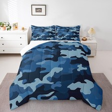 Teens Blue Black Camo Comforter Set Queen Size,Army Camo Bedding Set for Kids...