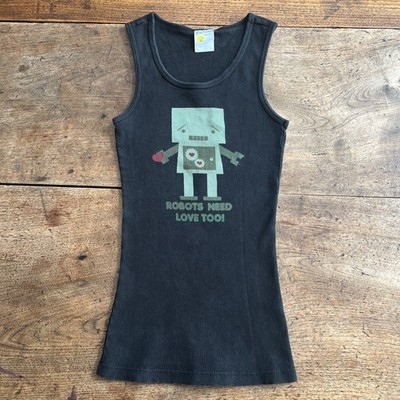 Robots Need Love Too Vintage Bay Island Sportswear Tank Top Small Black