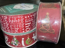 Lot Of 3 Christmas Ribbon Wired Members Mark 2.5 Inch Wide 50 Yards Each
