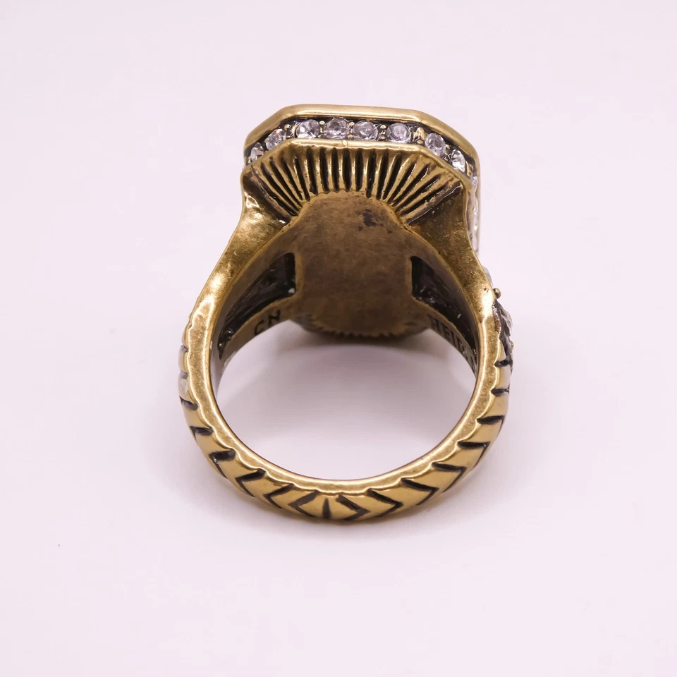 HEIDI DAUS Swarovski Emerald-Cut Rhinestone Bronze Coctail Sz 8 Statement Ring - Image 3 of 4