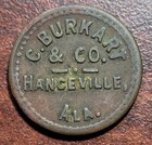 Historic ALABAMA Token C. Burkart & Co. HANGEVILLE Ala. Brass 20mm GF 5c Merch — photo 1