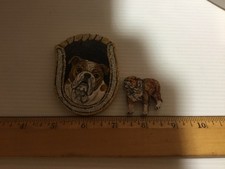 Lot of 2 Handmade Wooden Handpainted BULL DOG Ornaments/Magnets/Plaques/Pins
