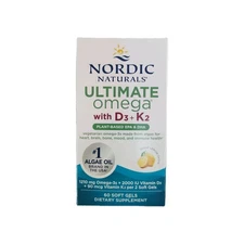 Nordic Naturals Ultimate Omega Plant Based Vitamin w/ Vitamin D3+K2 60 Gels 6/27