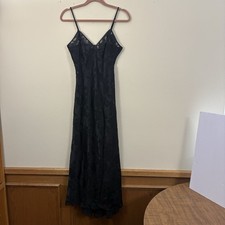 Vintage Gold Label Victoria  s Secret Black Satin  Lace Full-Length Gown sheer