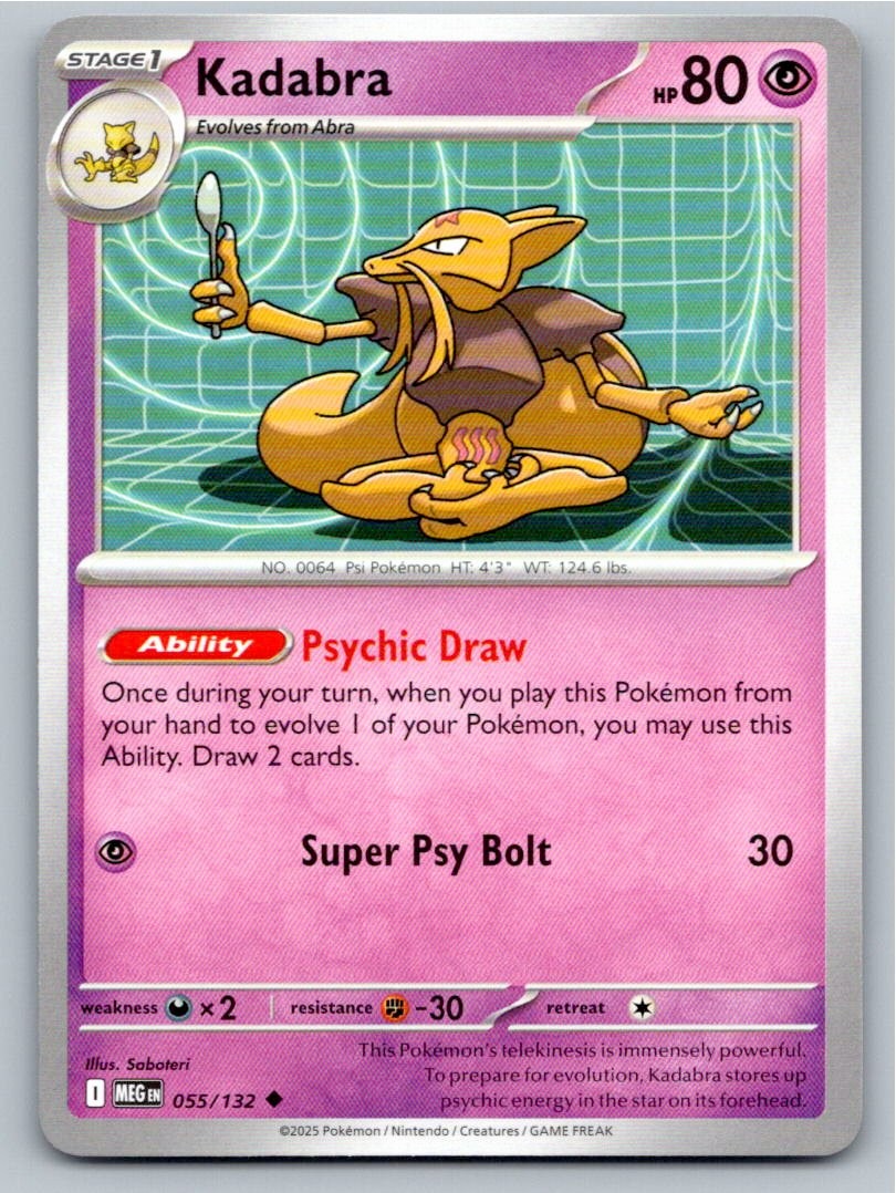 2025 POKEMON KADABRA MEGA EVOLUTION 055/132 UNCOMMON NM A37662 FREE S&H