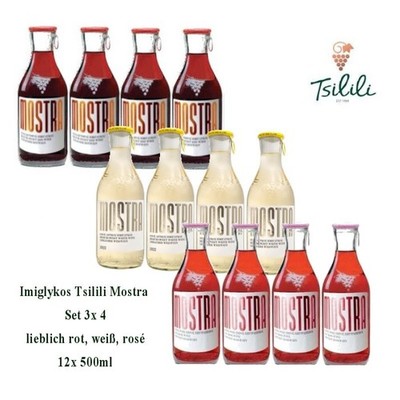 Tsilili Mostra Imiglykos Probierset lieblich rot, weiß, rosé 12x 500ml