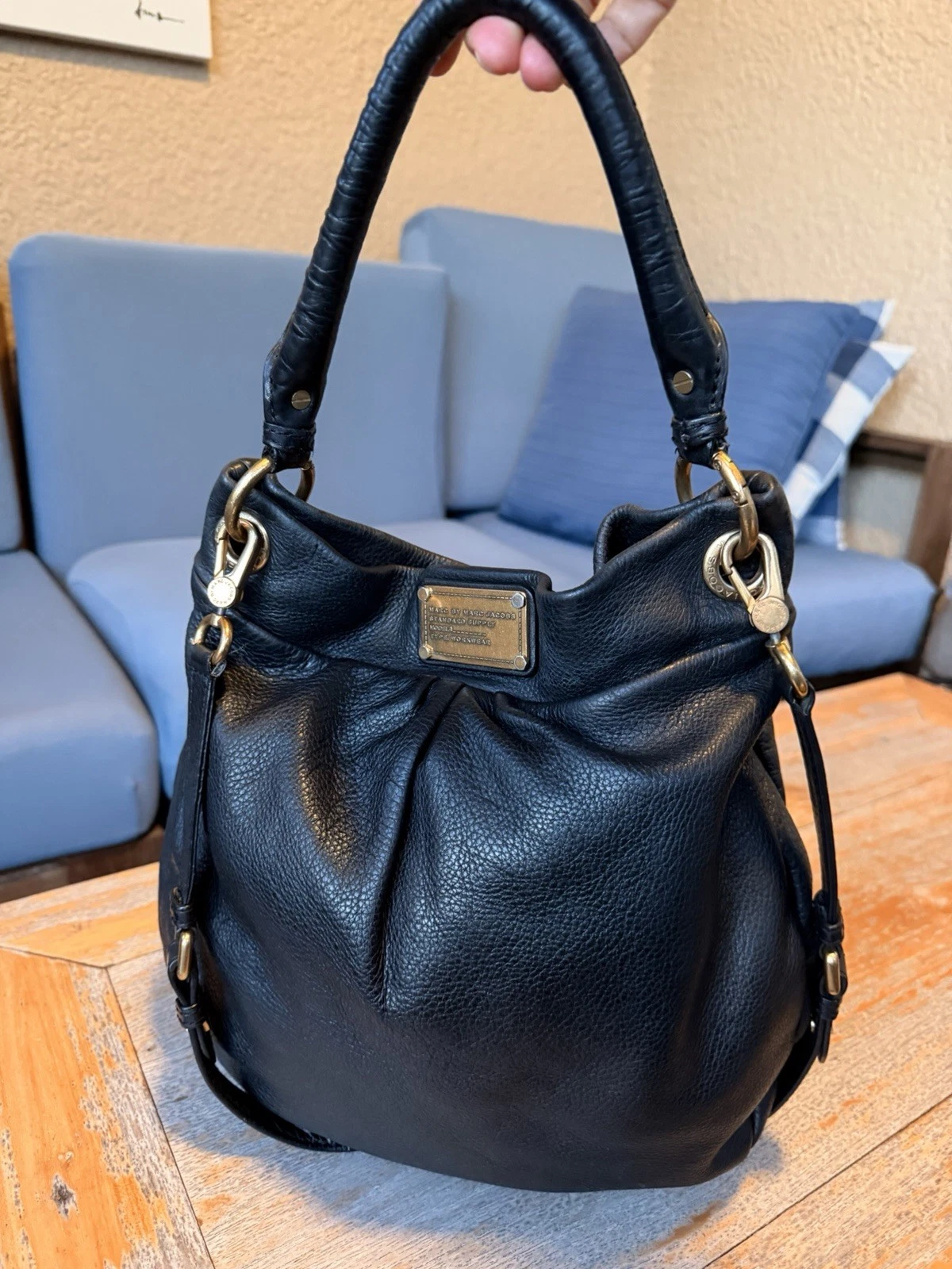 Original Marc by Marc Jacobs Q Hillier Hobo Pebble Leather Shoulder Bag Black