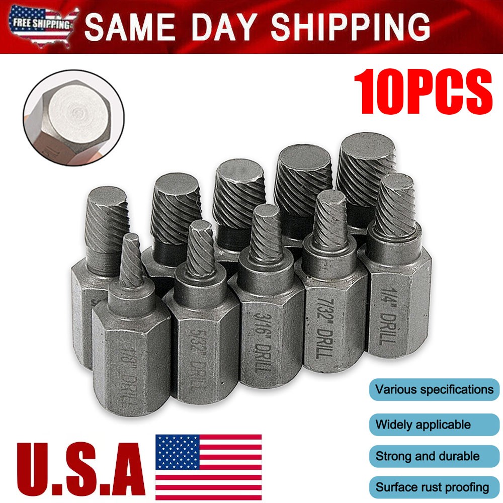 10PCS Damaged Screw Extractor Kit 1/8- 13/32in Stud Pipes Remover Screw Drill