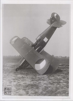 1937 Photo of Experimental Monoplane Aircraft Nose Down on Airfield