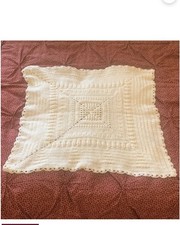 Handmade Chunky Knit Geometric Cream Yarn Square Sofa Throw Baby Blanket 27 x 27