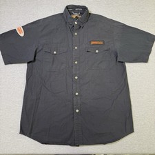 Harley Davidson Shirt Mens Large Black Mechanic Ripstop Biker Metal Button Up