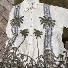 Pierre Cardin Men's M Cream Palm Tree Hawaiian Short Sleeve Button Up NEW