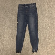 Spanx Medium Jean-Ish Ankle Legging Jegging Pull On Blue Distressed